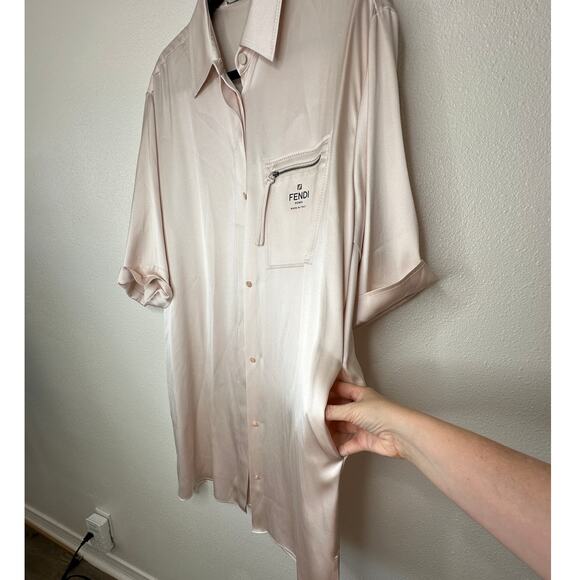 NWT Fendi The Abito Fluid Draped Daily Dress Top in Almond 100% Silk 40 / 8 - Picture 6 of 16